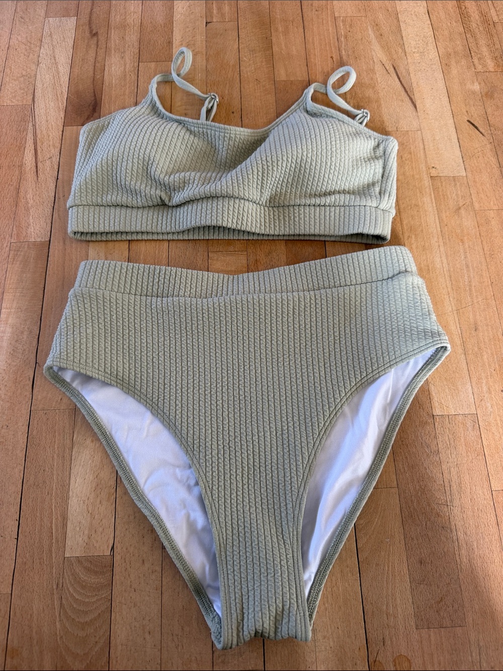 Source Unknown Ribbed Bikini Set in Sage Green